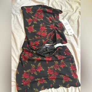 Floral Black skirt set  with Red Roses